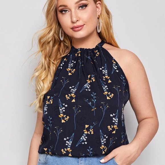 SHEIN Tops - OUT of STOCK - Curvy Gal Navy Halter Top